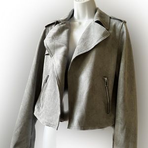 Anthropologie faux suede leather cropped jacket dove gray M beautiful 🔥